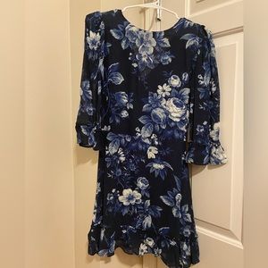 Never Worn Reformation Long Sleeved High Neck Blue Floral Mini Dress Size 2